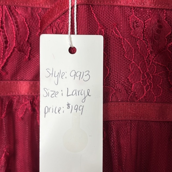 NEW Minuet burgundy sleeveless strappy prom gala formal lacey maxi long gown - Picture 7 of 11